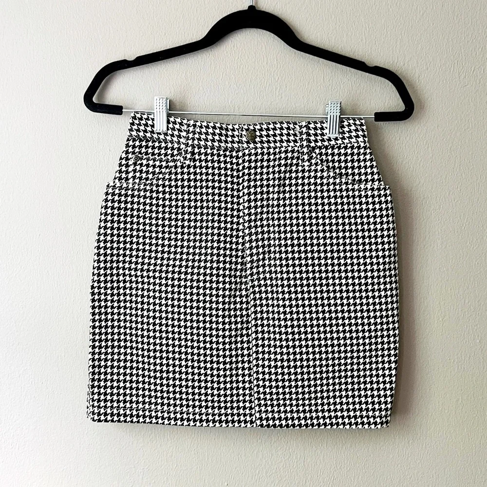 Skirts | Vintage Houndstooth High Waisted Denim Mini Skirt | Poshmark